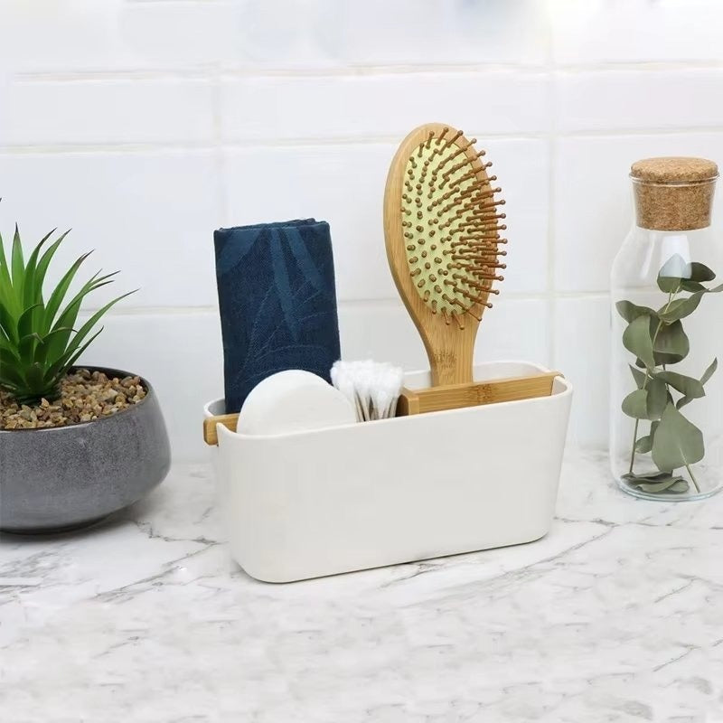 Bamboo-Divided Desktop Storage Caddy - lifestyle view
