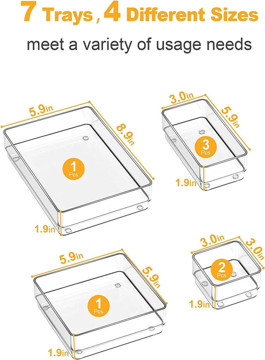 Four-Size Clear Drawer Organizer Tray Set - angle view