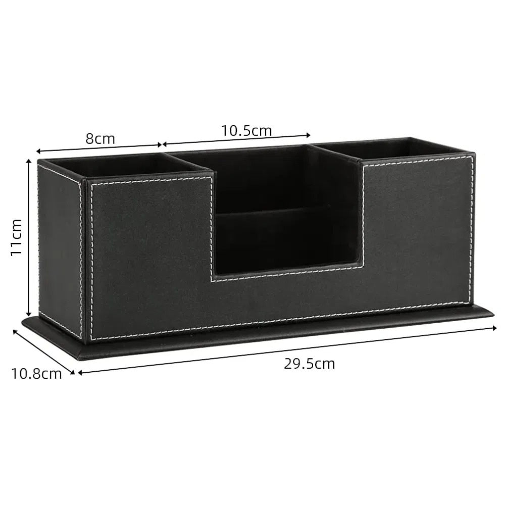 PU Leather Three-Compartment Desktop Organizer - detail view