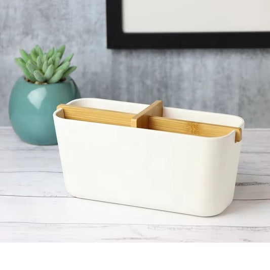 Bamboo-Divided Desktop Storage Caddy - angle view