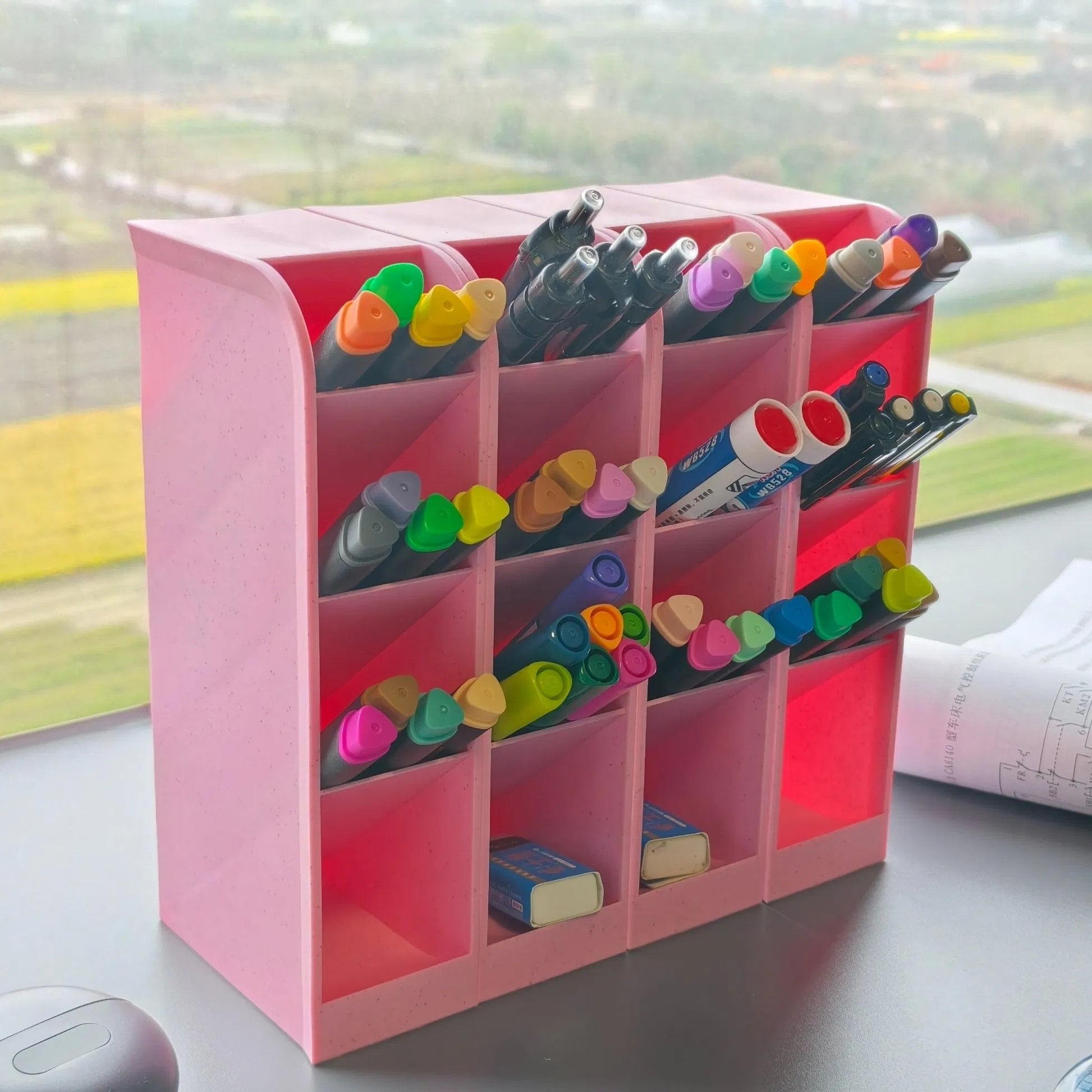 Angled Multi-Compartment Desktop Pen Organizer - angle view