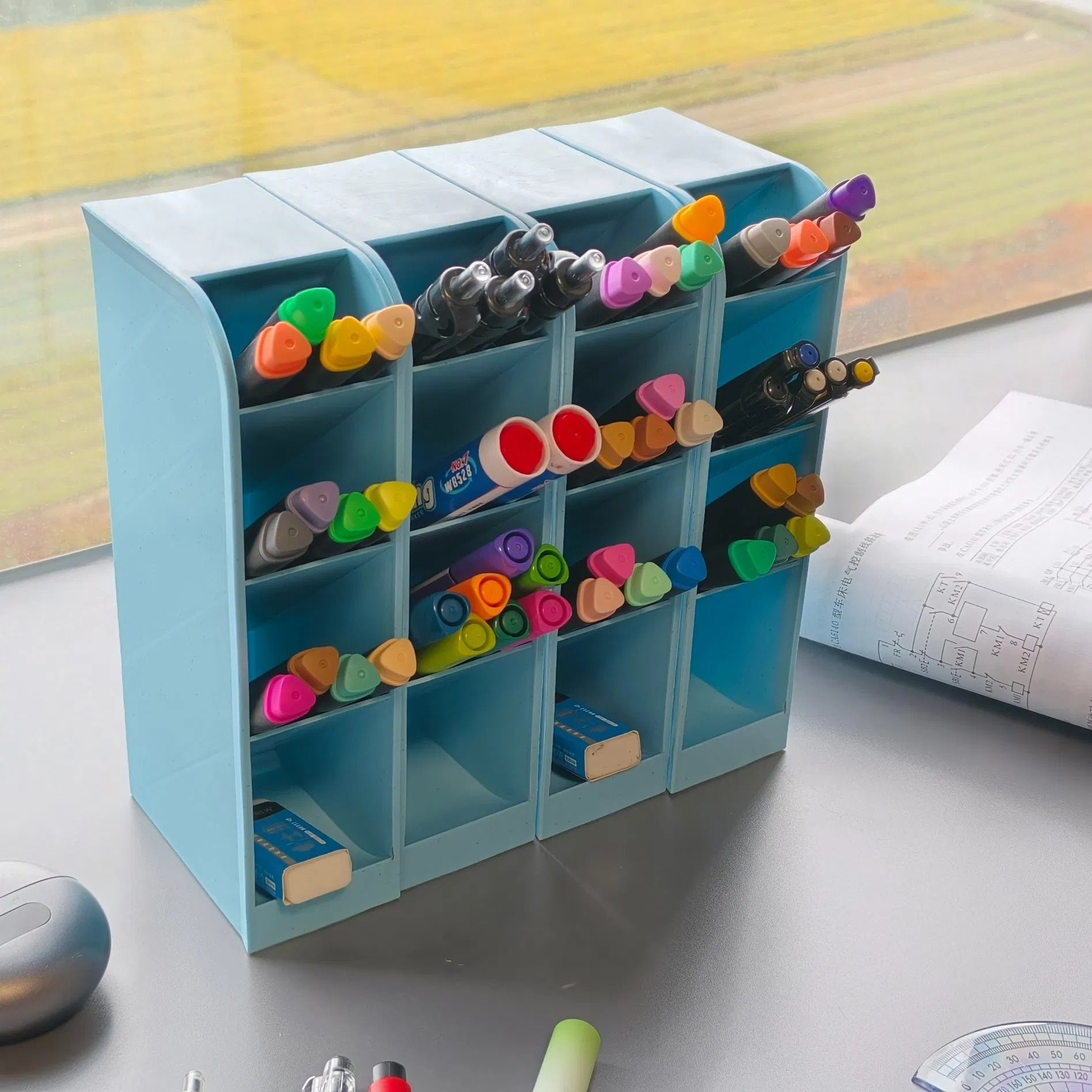 Angled Multi-Compartment Desktop Pen Organizer - detail view