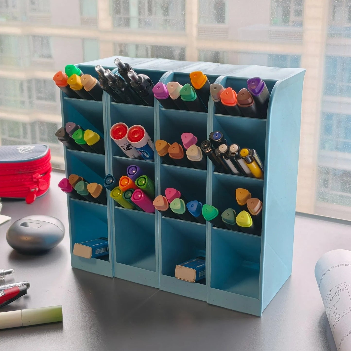 Angled Multi-Compartment Desktop Pen Organizer - lifestyle view