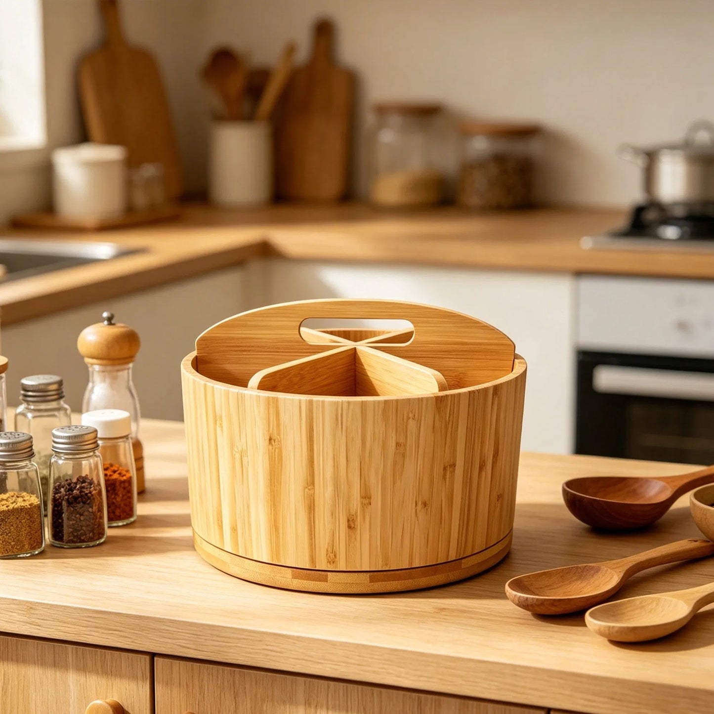 Rotating Bamboo Compartment Storage Caddy - main view