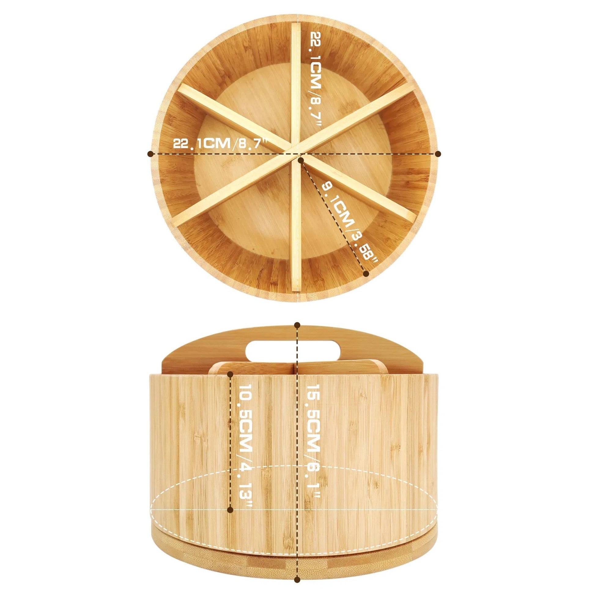 Rotating Bamboo Compartment Storage Caddy - angle view