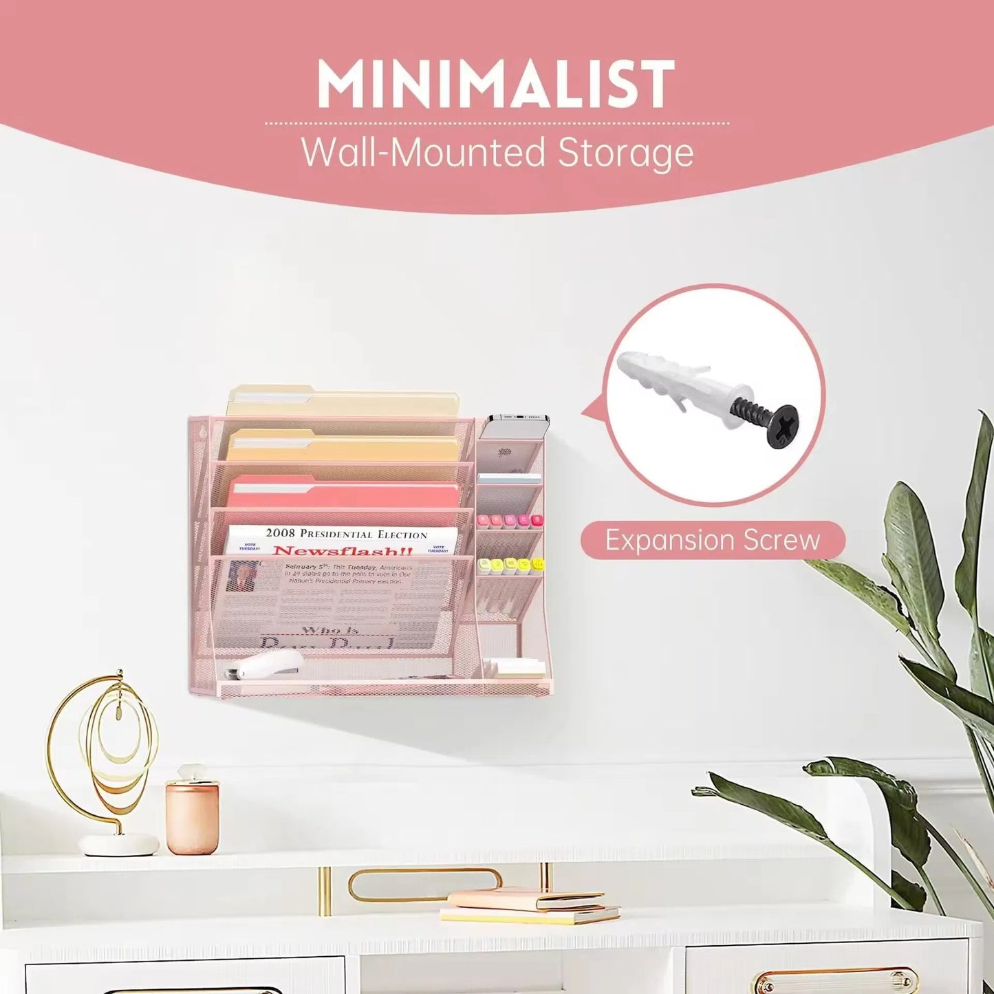Four-Tier Mesh Desktop Paper and Supply Organizer - lifestyle view