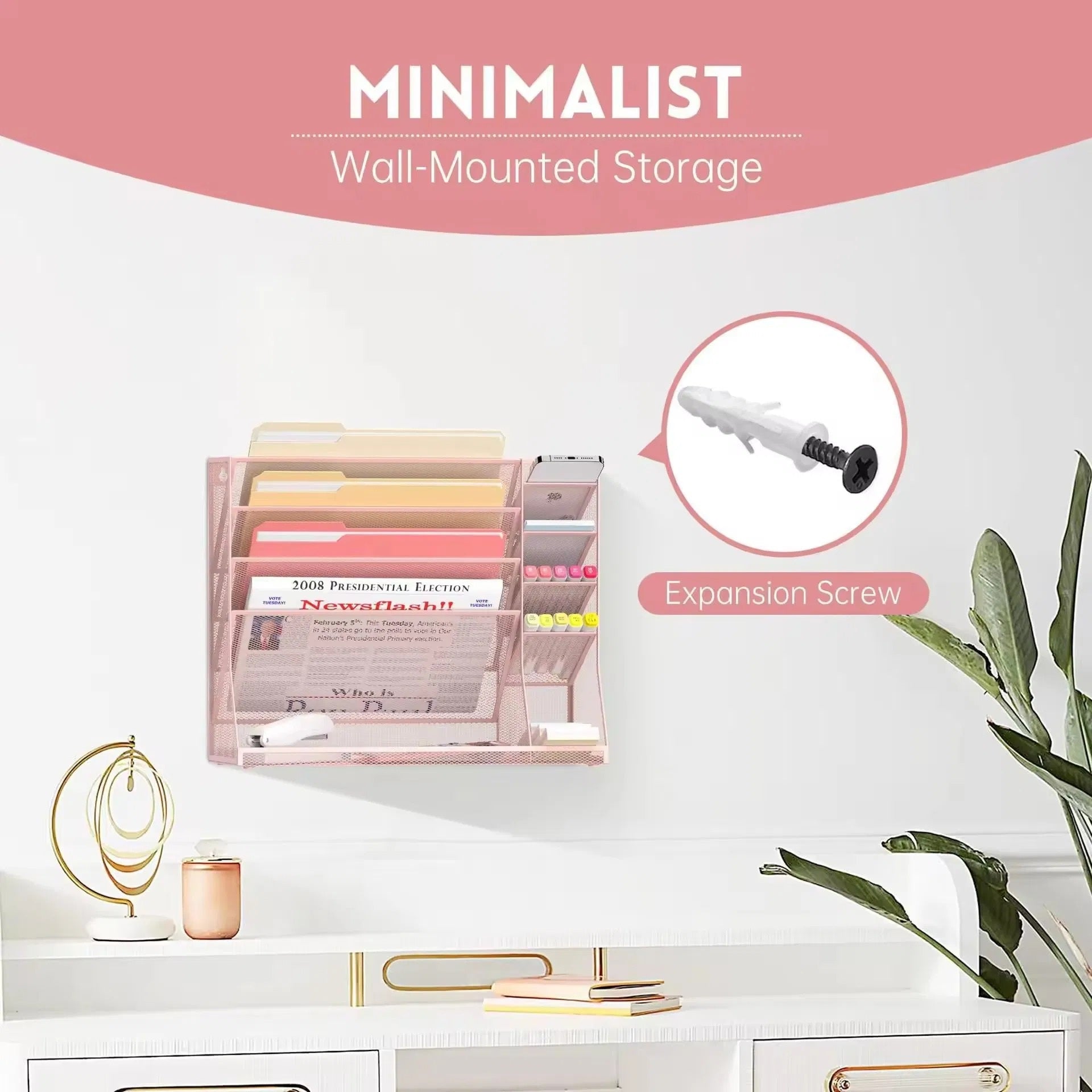 Four-Tier Mesh Desktop Paper and Supply Organizer - lifestyle view