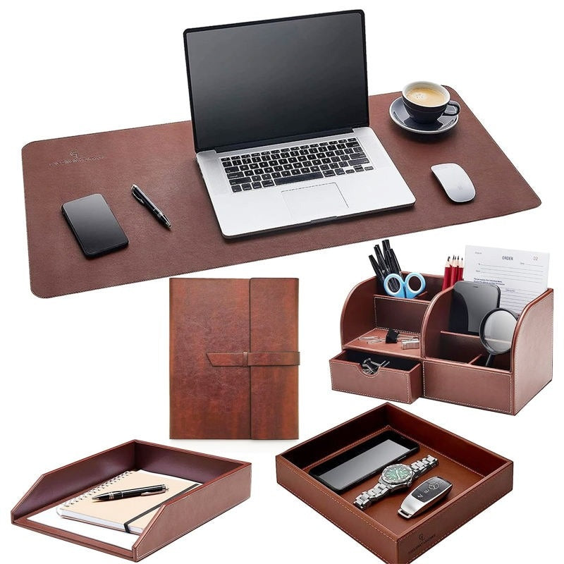 PU Leather Desktop Stationery Organizer Set - angle view