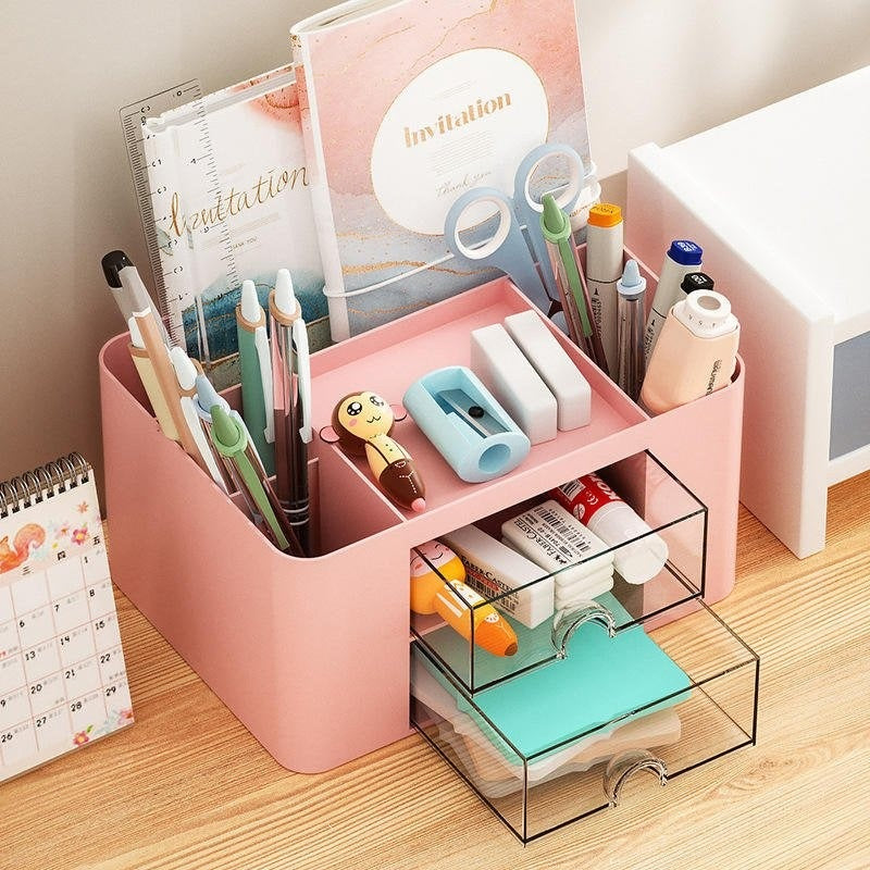 Desktop Art Supply Organizer with Two Drawers - angle view