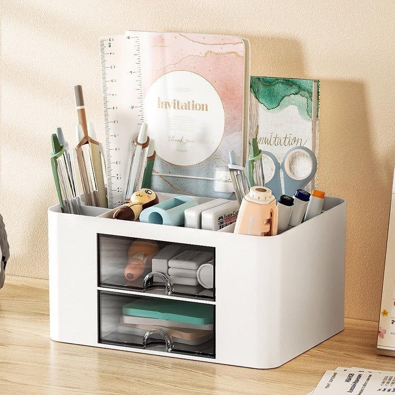 Desktop Art Supply Organizer with Two Drawers - detail view