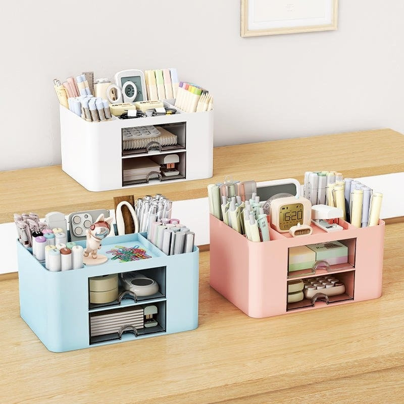 Desktop Art Supply Organizer with Two Drawers - lifestyle view