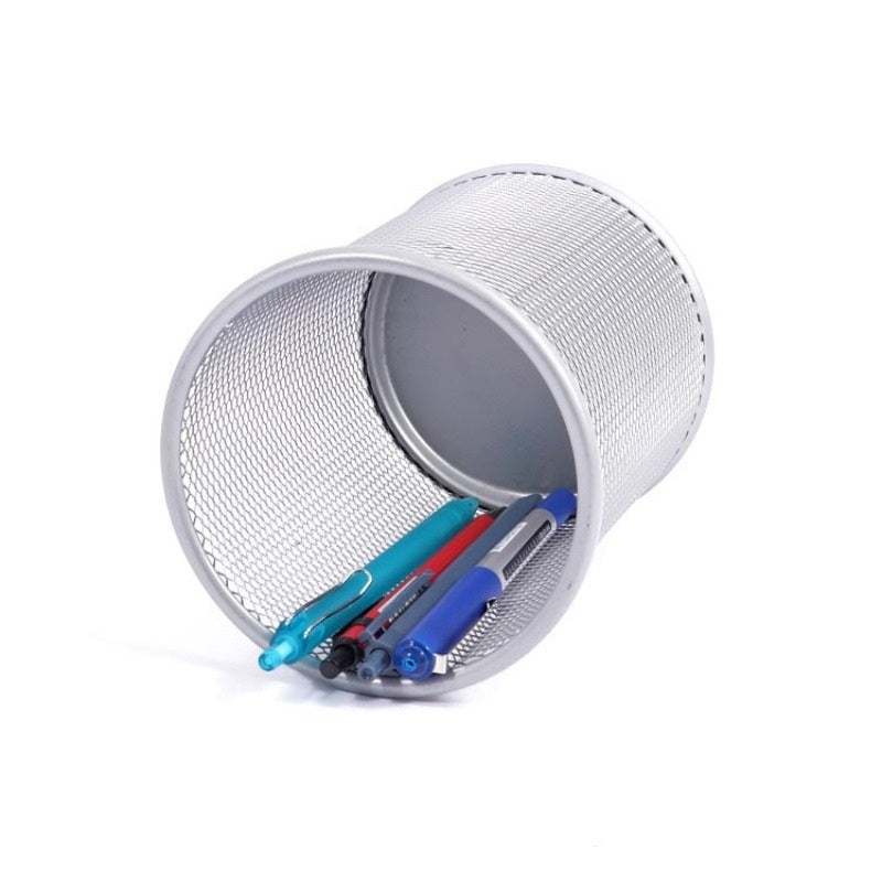 Round Metal Mesh Desktop Pen Cup - angle view