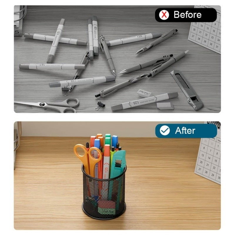Round Metal Mesh Desktop Pen Cup - detail view
