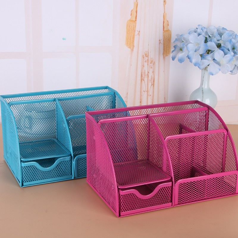 Multi-Compartment Metal Mesh Desk Organizer - angle view