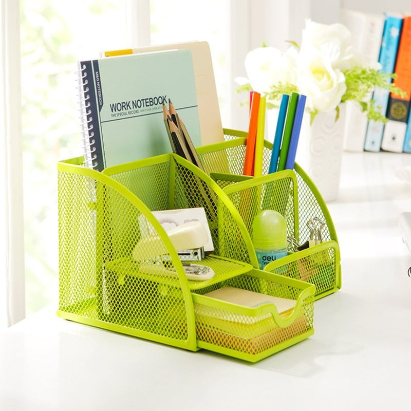 Multi-Compartment Metal Mesh Desk Organizer - detail view