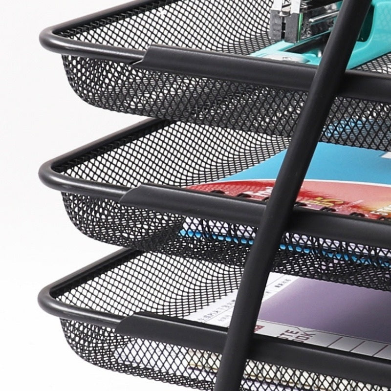 Three-Tier Metal Mesh Desktop File Tray - lifestyle view