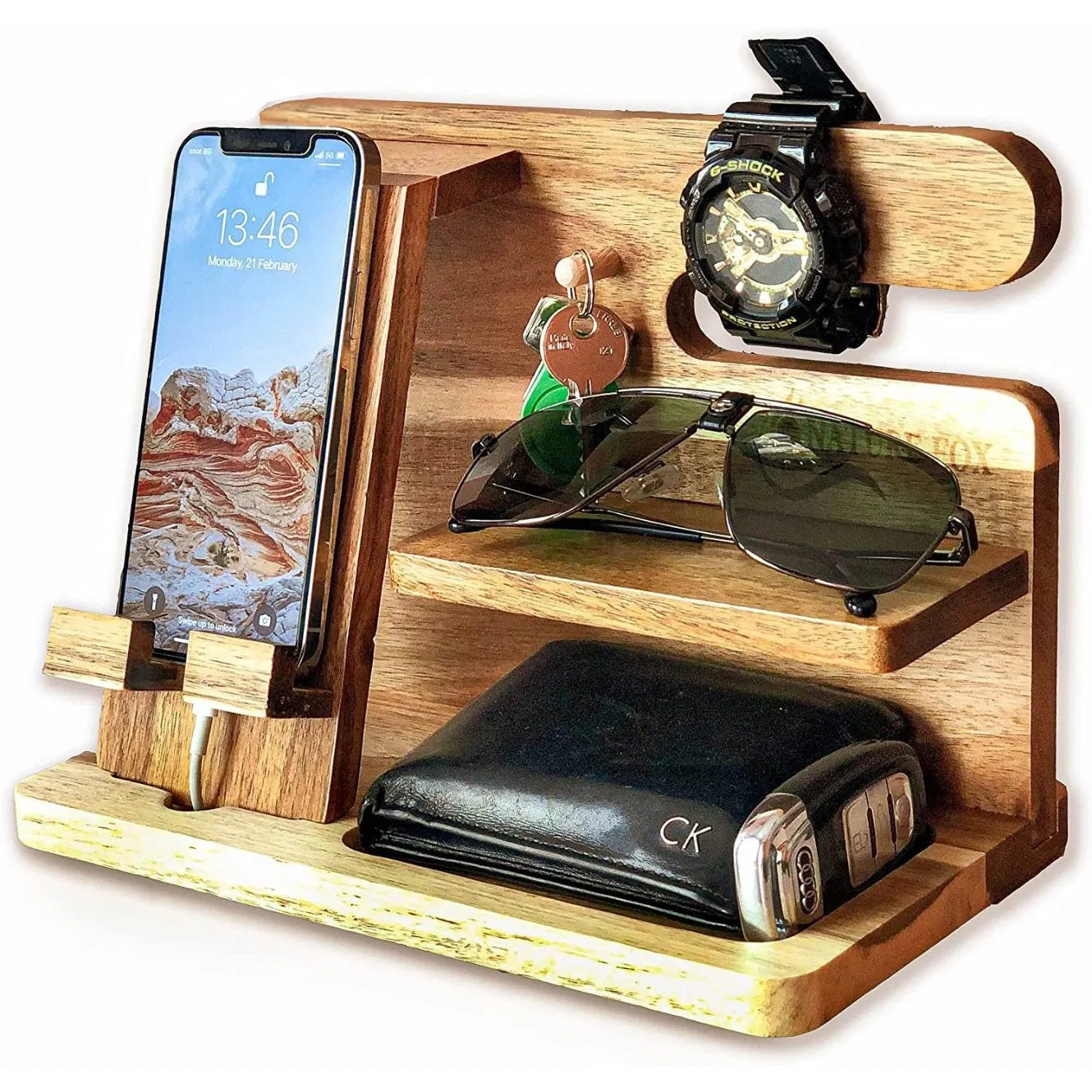 Wood Desktop Docking Station Organizer - main view
