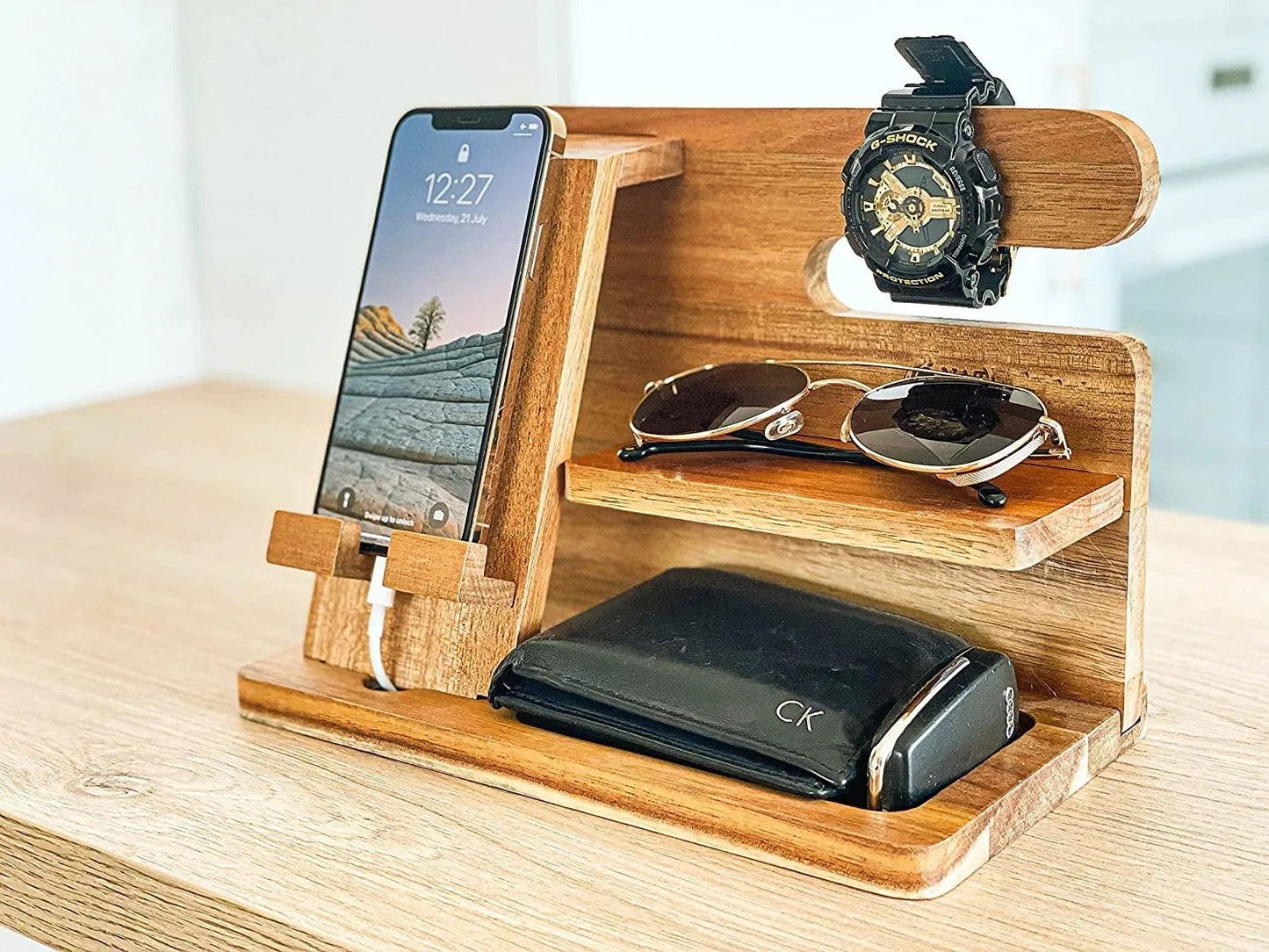 Wood Desktop Docking Station Organizer - lifestyle view