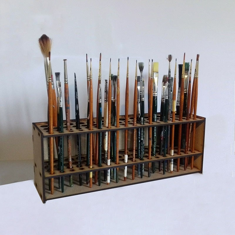 Wooden 67-Slot Brush and Pencil Organizer - angle view