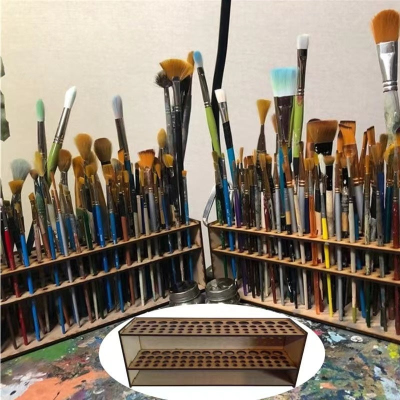 Wooden 67-Slot Brush and Pencil Organizer - detail view