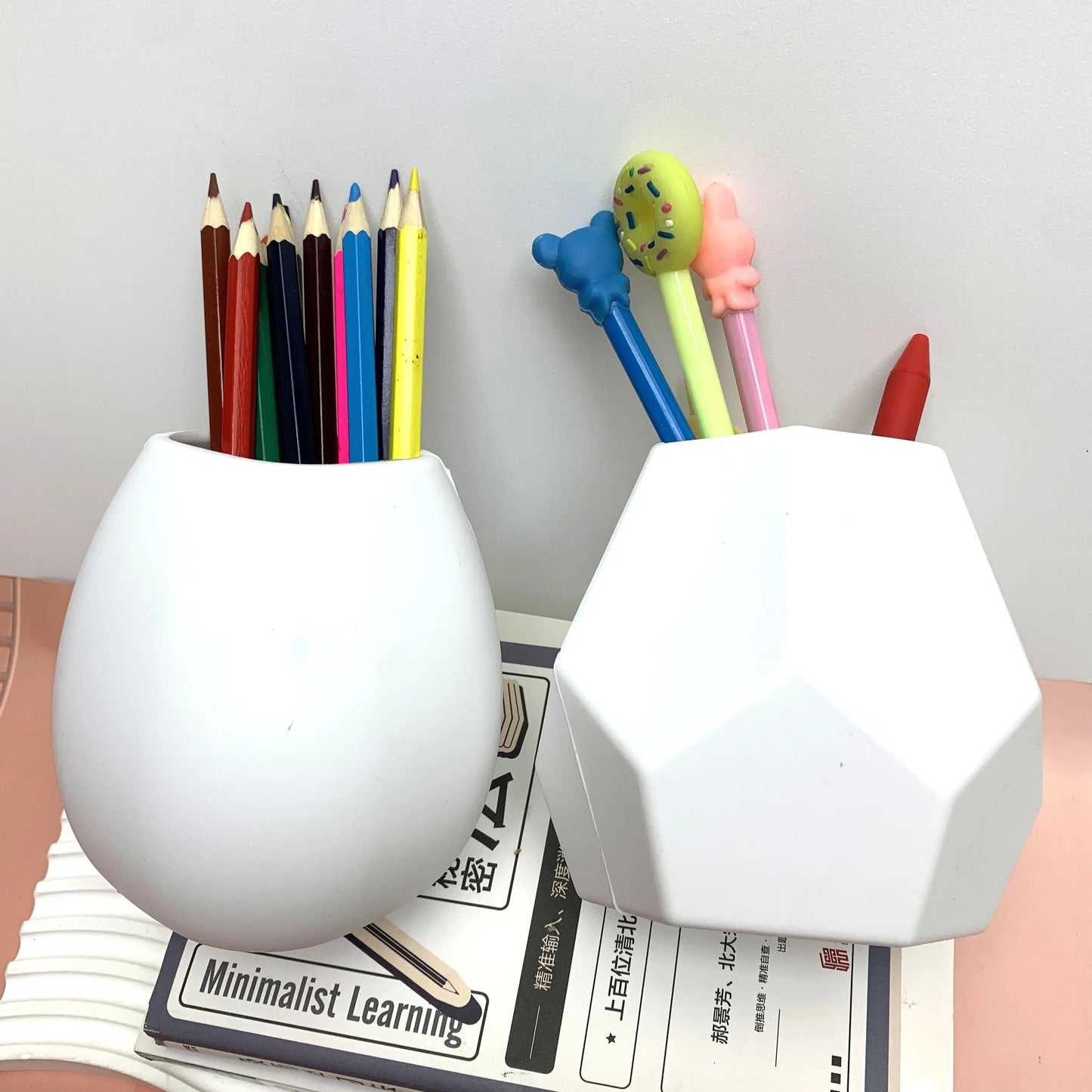Geometric White Desktop Pen Holder - angle view