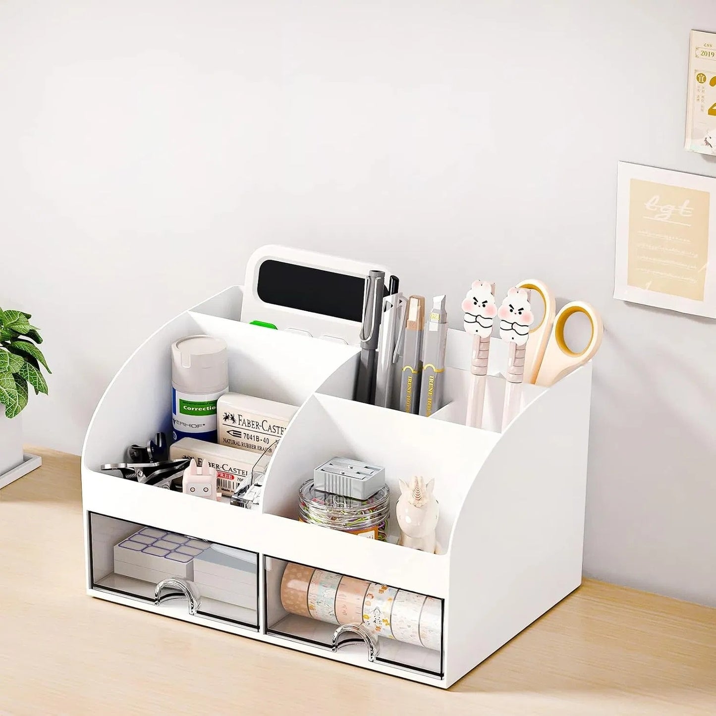 Desktop Organizer with Two Clear Drawers - angle view