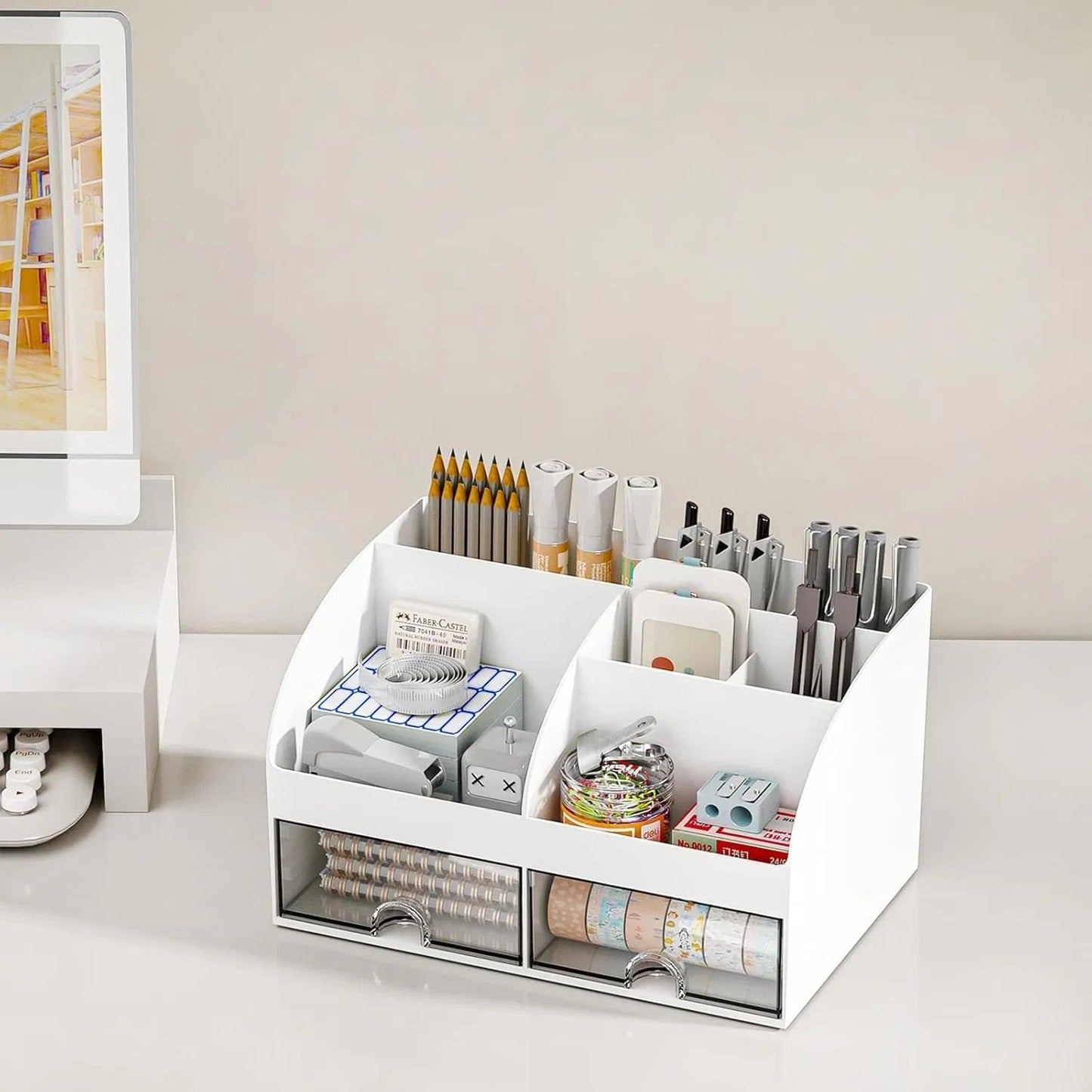 Desktop Organizer with Two Clear Drawers - detail view