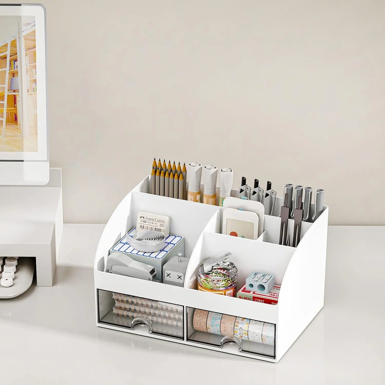 Desktop Organizer with Two Clear Drawers - detail view