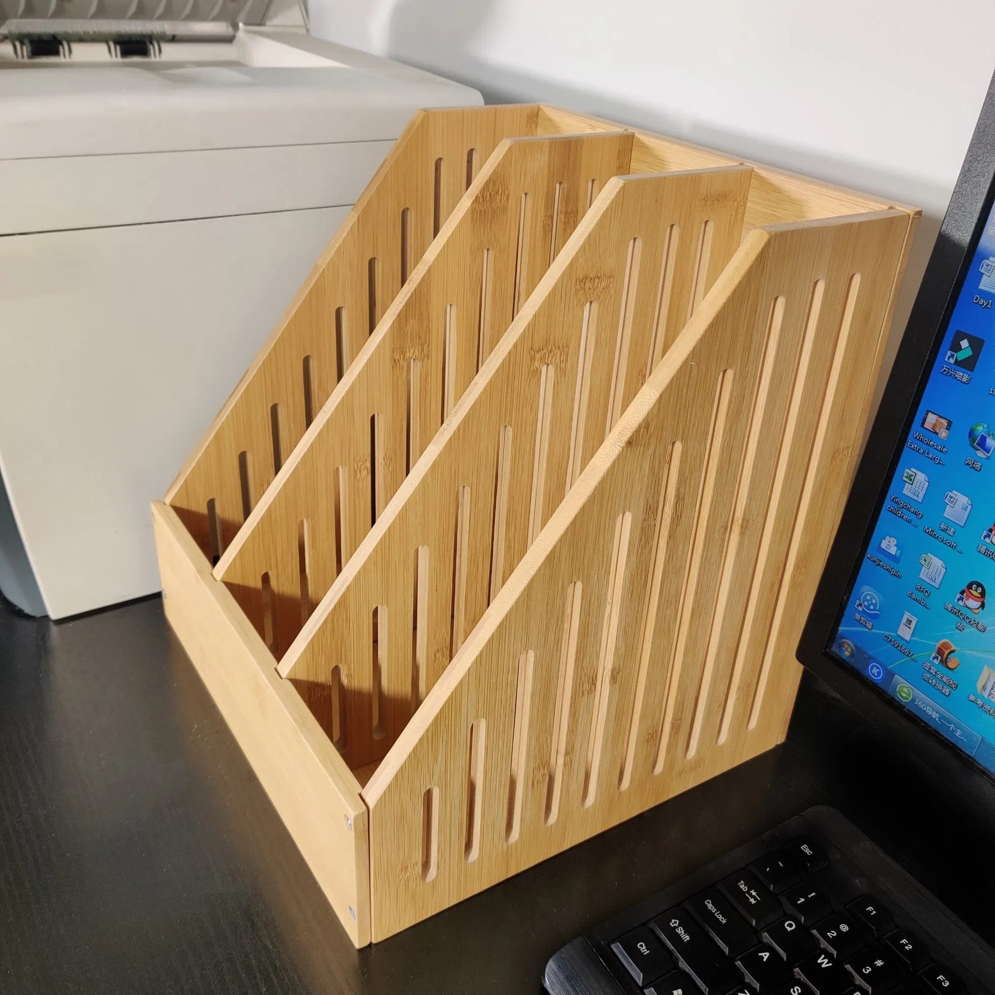 Vertical Bamboo File Sorter - detail view