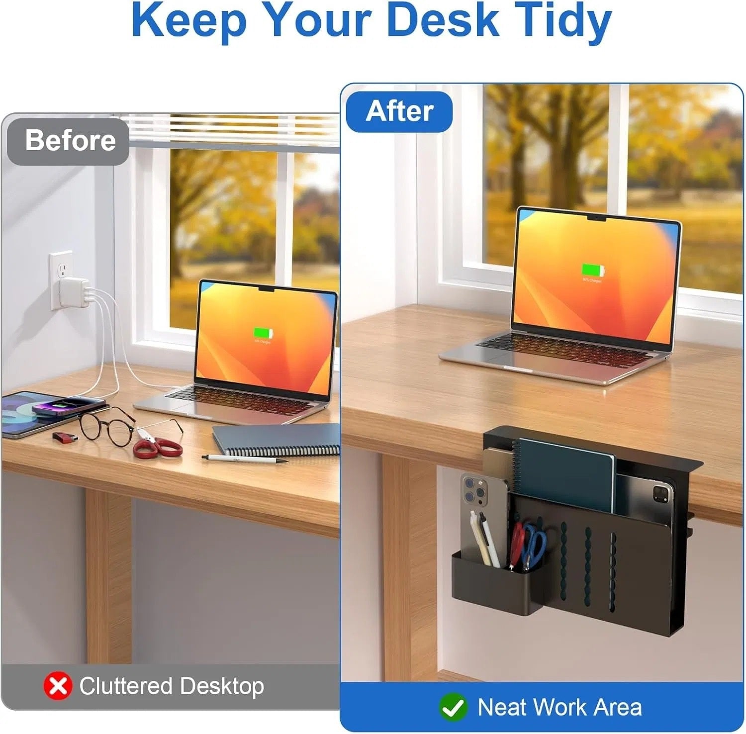 Clamp-On Desk Side Storage Organizer - lifestyle view