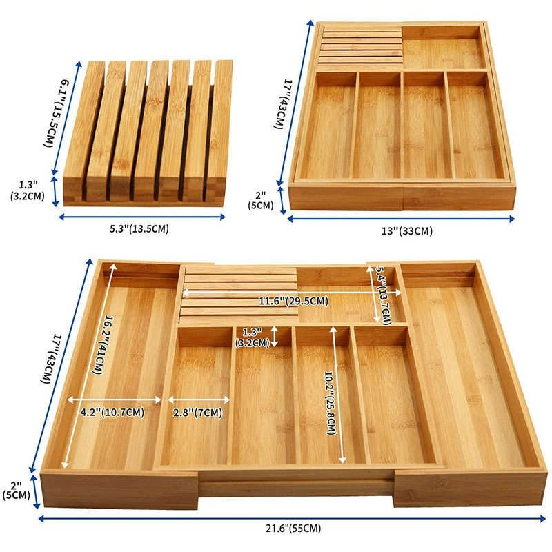 Expandable Bamboo Drawer Organizer - detail view