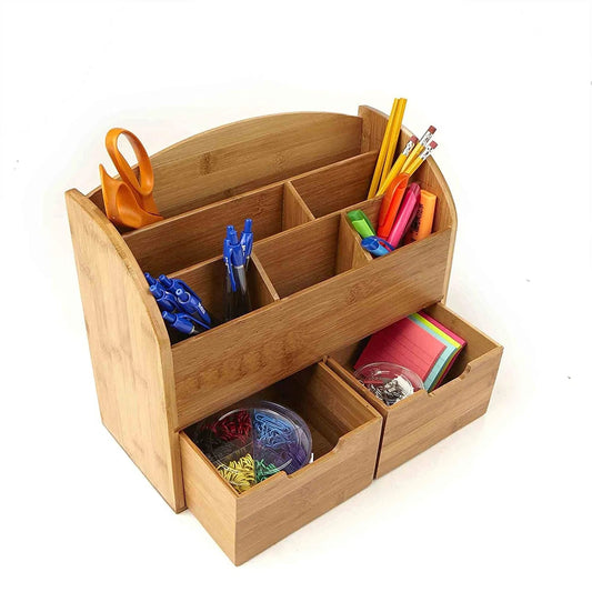Bamboo Desk Organizer with Two Drawers - main view
