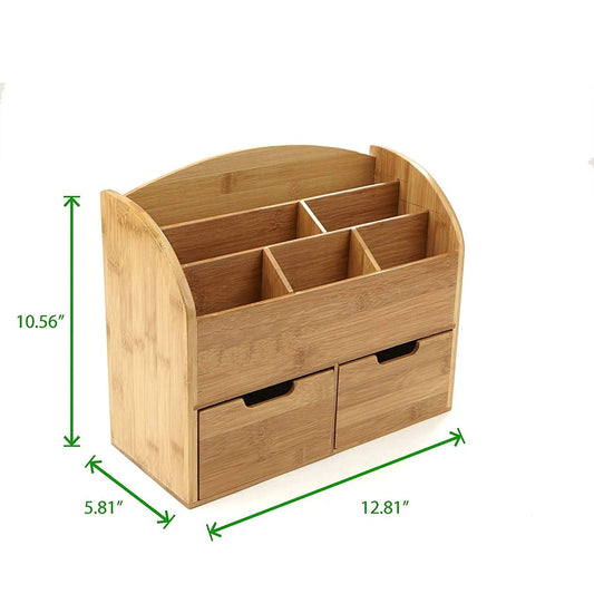 Bamboo Desk Organizer with Two Drawers - angle view