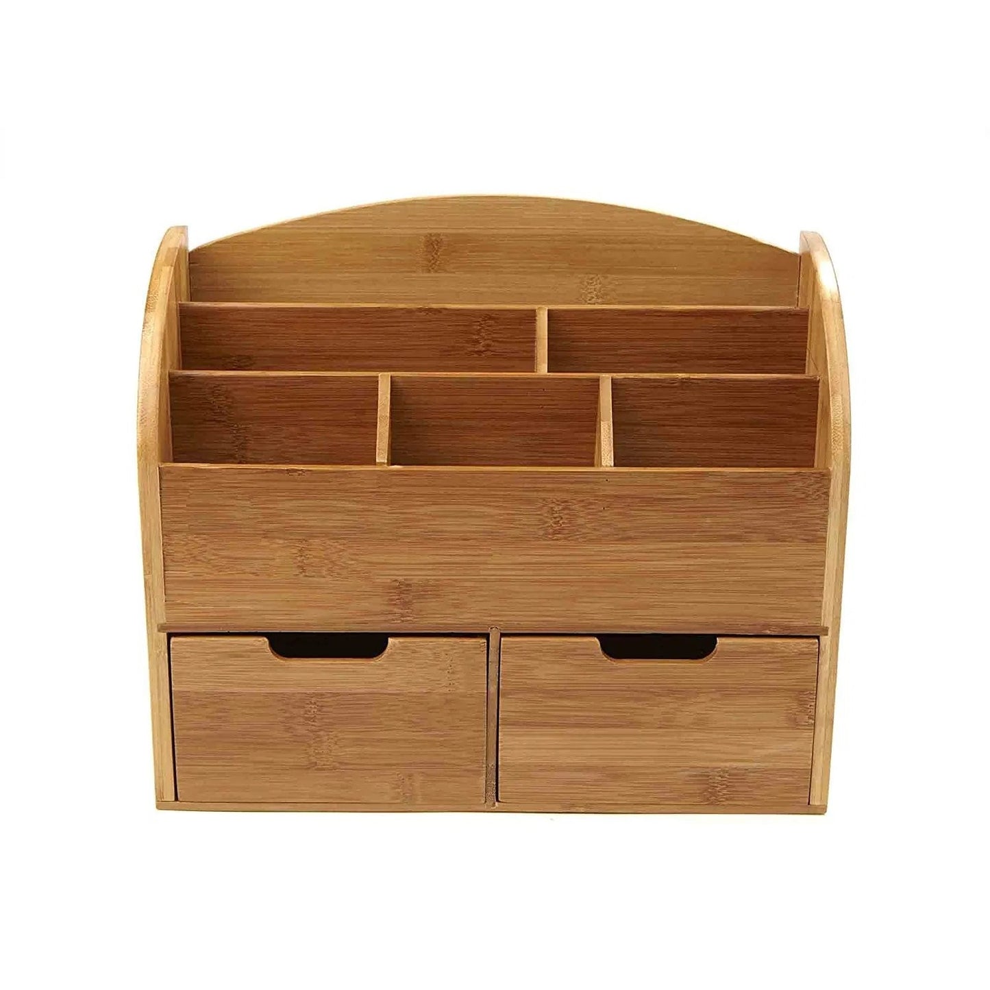 Bamboo Desk Organizer with Two Drawers - detail view