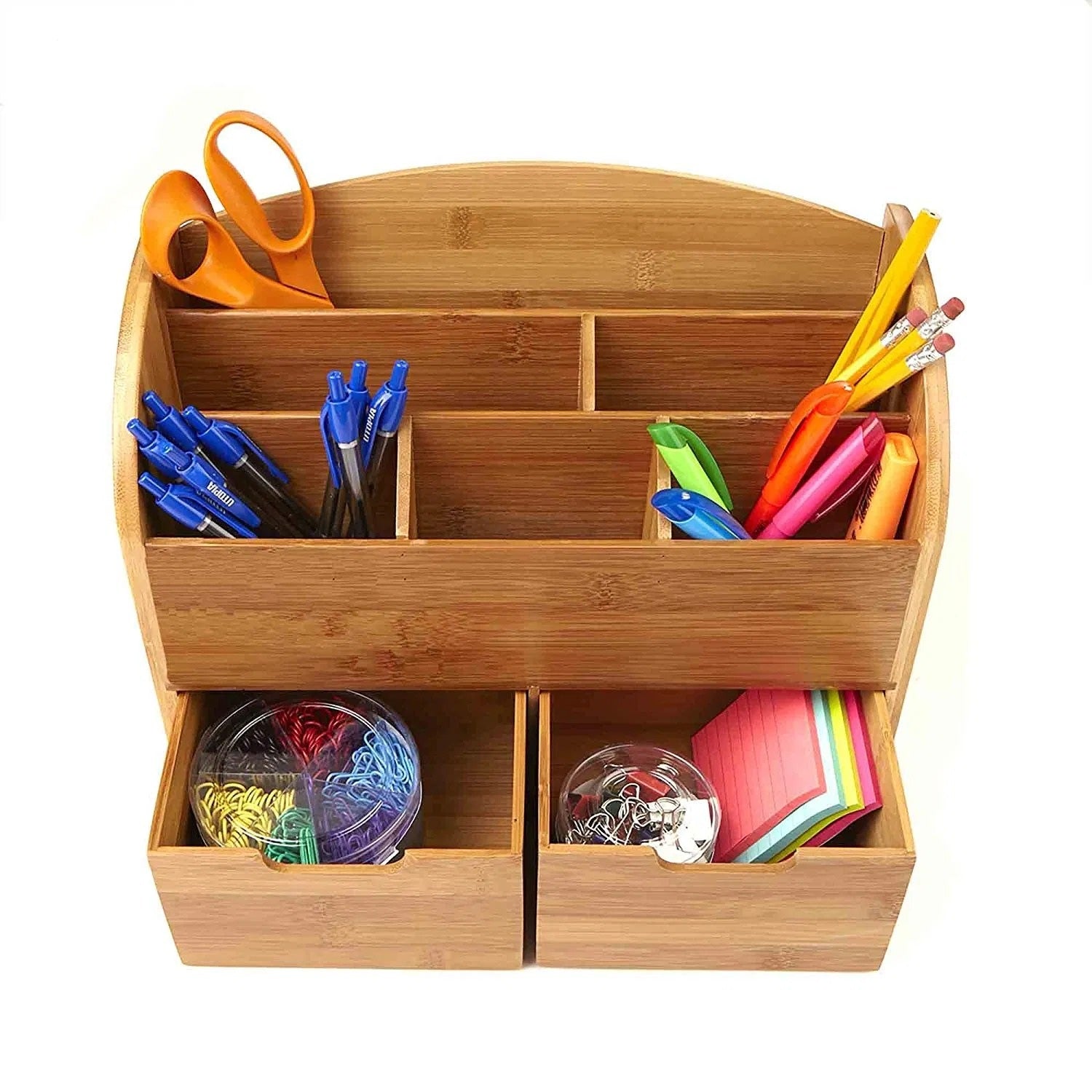Bamboo Desk Organizer with Two Drawers - lifestyle view