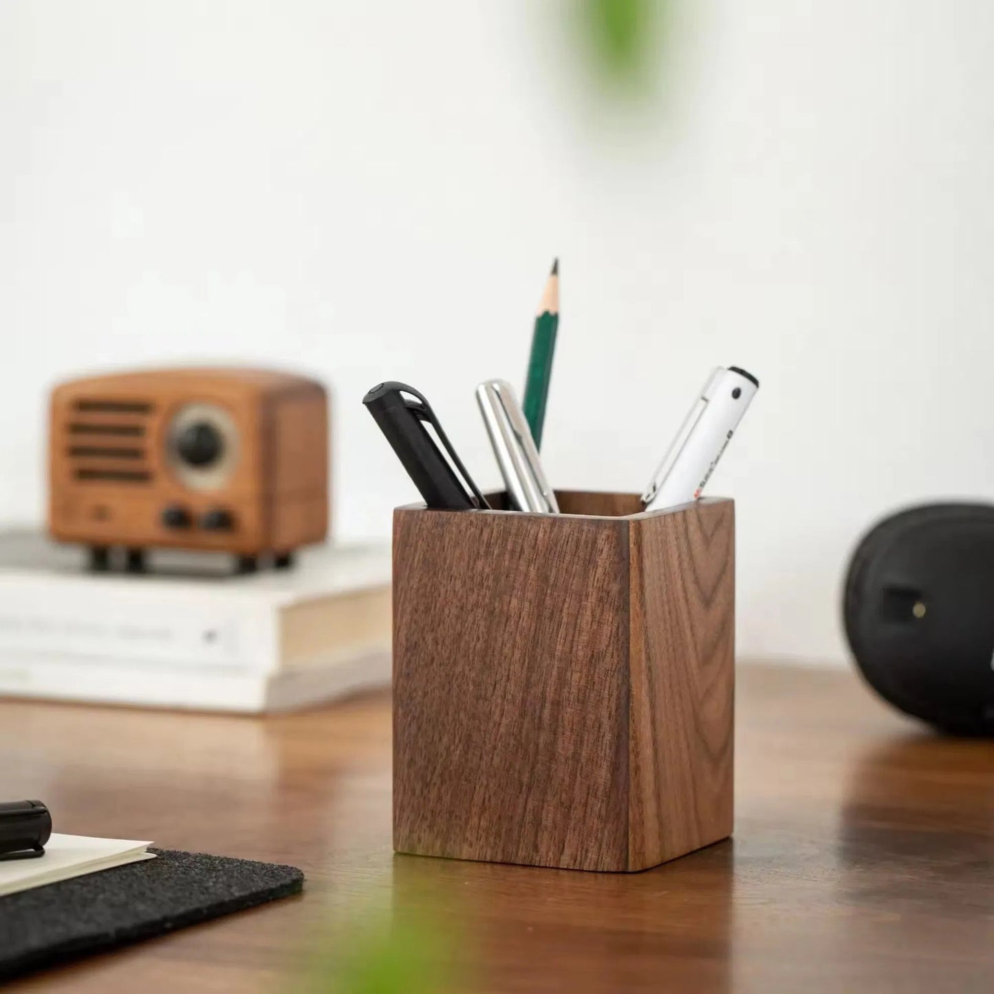 Wood-Grain Square Pen Cup - lifestyle view