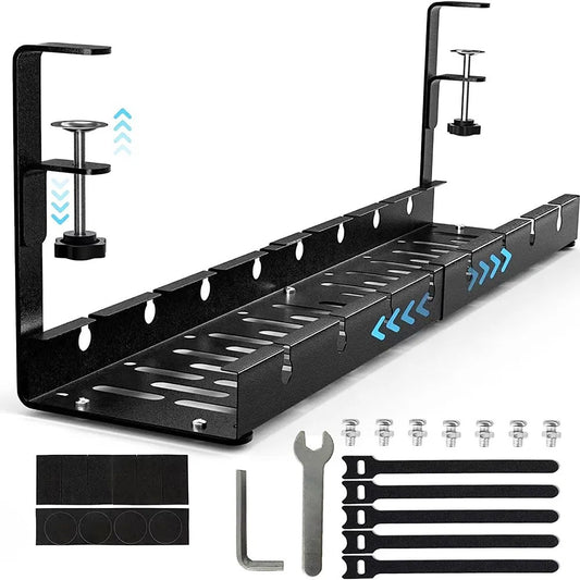 Adjustable Clamp-On Under-Desk Cable Tray - angle view