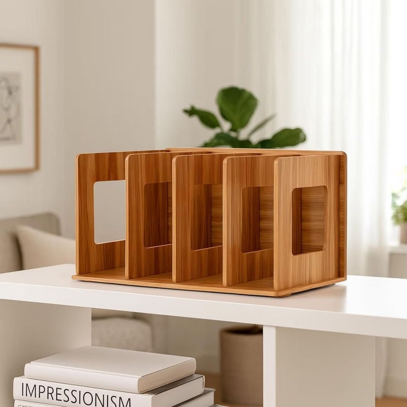 Bamboo Desktop Book and File Organizer - angle view