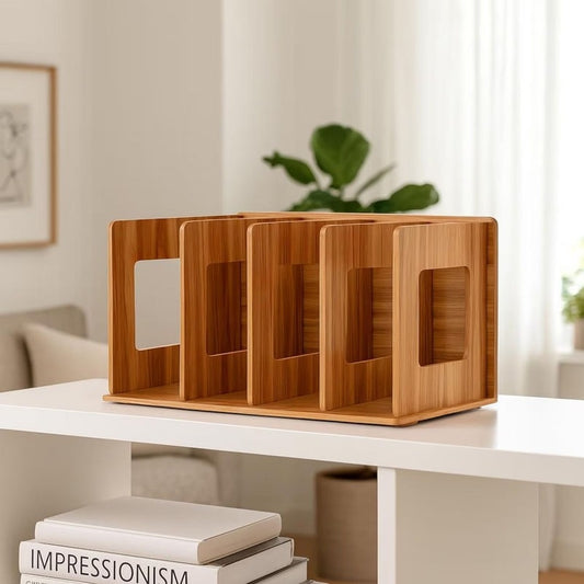 Bamboo Desktop Book and File Organizer - angle view