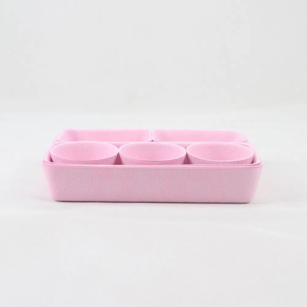 Pink Felt Desktop Organizer Tray Set - angle view
