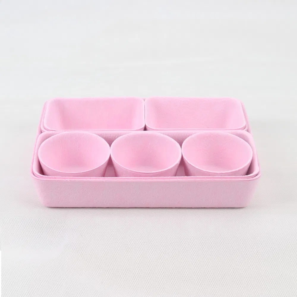 Pink Felt Desktop Organizer Tray Set - detail view