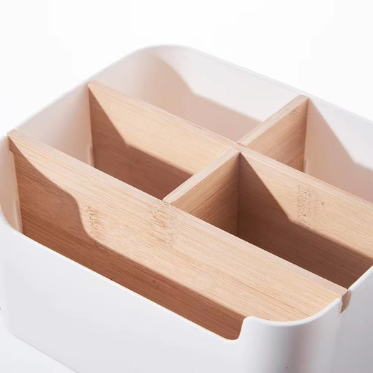 Bamboo Insert Four-Section Desk Caddy - angle view