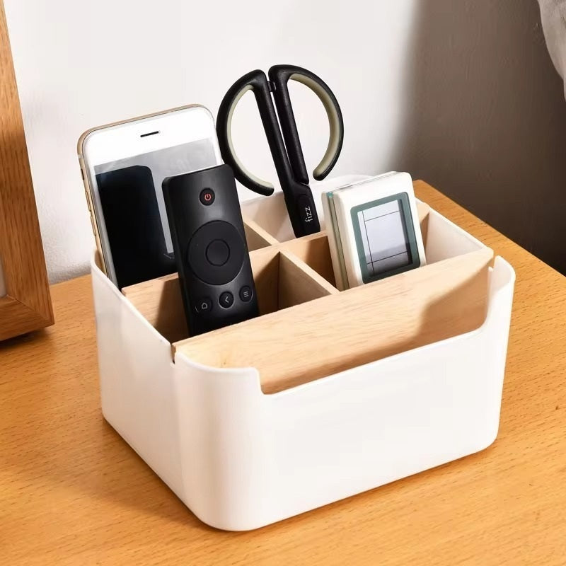 Bamboo Insert Four-Section Desk Caddy - detail view
