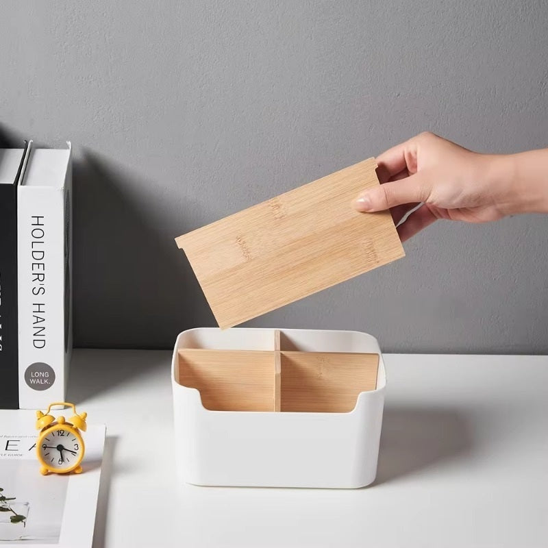 Bamboo Insert Four-Section Desk Caddy - lifestyle view